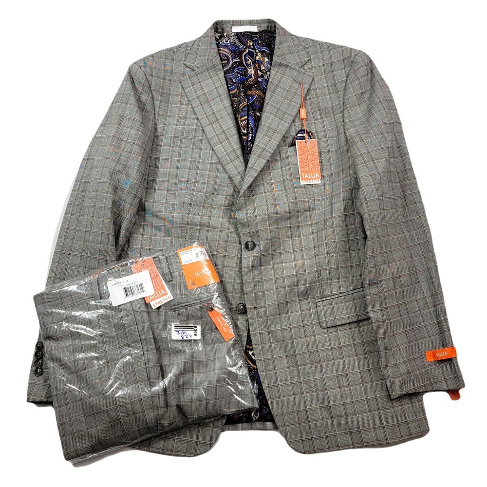 Tallia Slim-Fit Wool‎ Suit Mens 44L 2 Piece Pants 40x32 Cream Brown $600 NEW